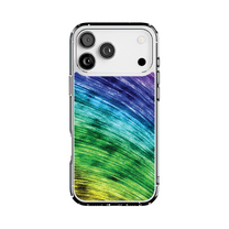 DistinctInk Hybrid Clear Case Compatible with MagSafe for iPhone 17 Pro Max- Iridescent Rainbow Waves Design