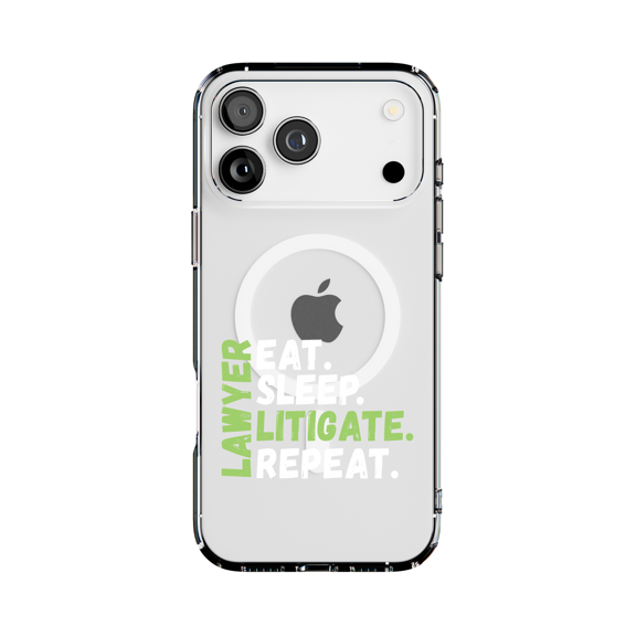DistinctInk MagSafe Clear Case for Apple iPhone 17 Pro Max (6.9" Screen) - Lawyer Eat Sleep Litigate Repeat - Lightweight Grip