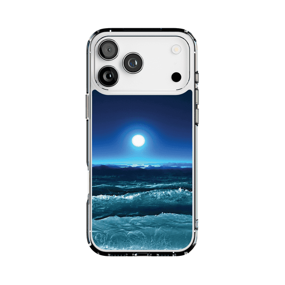 DistinctInk Hybrid Clear Case Compatible with MagSafe for iPhone 17 Pro Max- Radiant Moon Over Ocean Waves