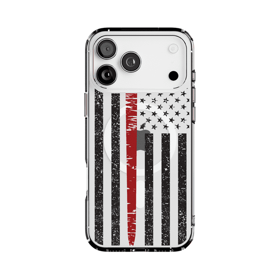 DistinctInk MagSafe Clear Case for Apple iPhone 17 Pro Max (6.9" Screen) - Weathered Red Axe US Flag Design - Shockproof Protection