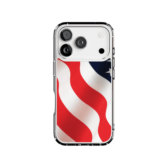 DistinctInk Hybrid Clear Case Compatible with MagSafe for iPhone 17 Pro- Stars and Stripes Patriotic Design