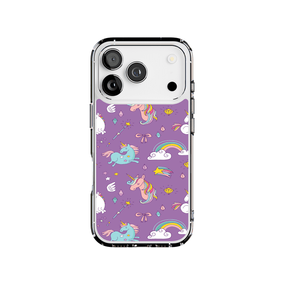 DistinctInk Hybrid Clear Case Compatible with MagSafe for iPhone 17 Pro- Unicorn Magic and Rainbows Dreamscape