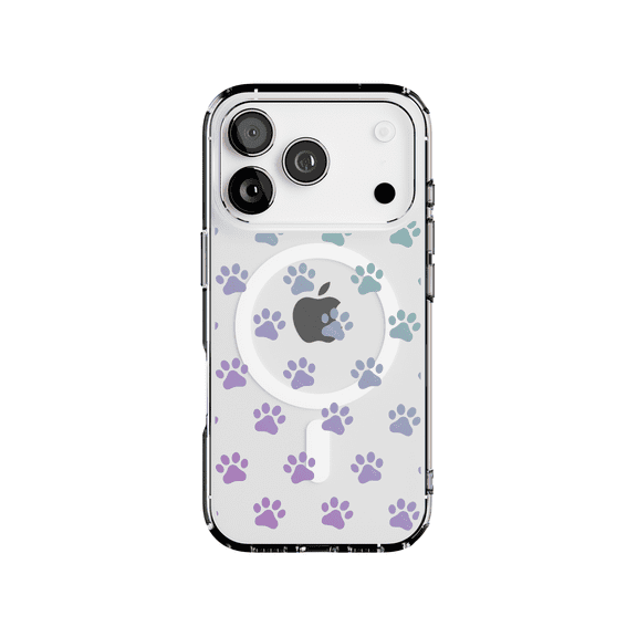 DistinctInk Hybrid Clear Case Compatible with MagSafe for iPhone 17 Pro- Vibrant Gradient Paw Prints Pattern