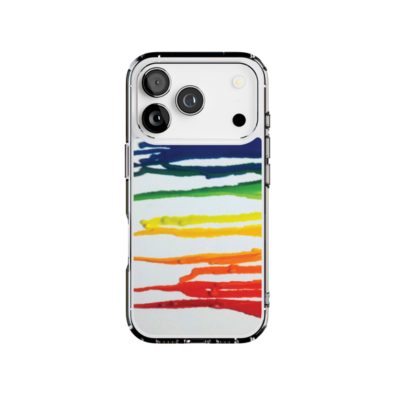 DistinctInk Hybrid Clear Case Compatible with MagSafe for iPhone 17 Pro- Vibrant Rainbow Crayon Art Design