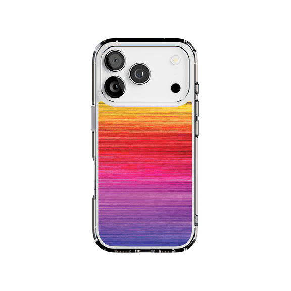 DistinctInk Hybrid Clear Case Compatible with MagSafe for iPhone 17 Pro- Vibrant Rainbow Gradient Lines