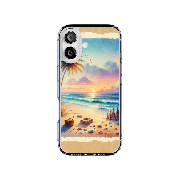 DistinctInk Hybrid Clear Case Compatible with MagSafe for iPhone 17 - Seaside Serenity: Peaceful Sunset Beach