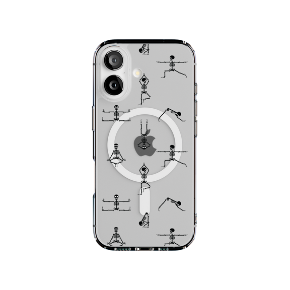 DistinctInk Hybrid Clear Case Compatible with MagSafe for iPhone 17 - Spooky Yoga Skeletons in Pose Parade