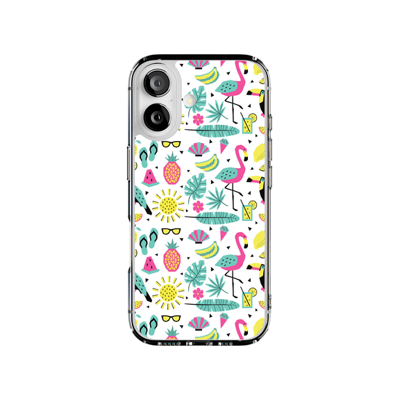 DistinctInk Hybrid Clear Case Compatible with MagSafe for iPhone 17 - Tropical Flamingo Pineapple Paradise
