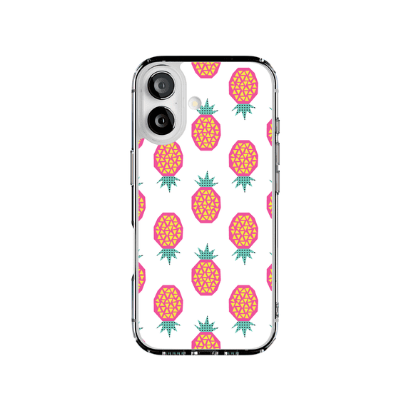 DistinctInk Hybrid Clear Case Compatible with MagSafe for iPhone 17 - Vibrant Pink Pineapple Pattern Design