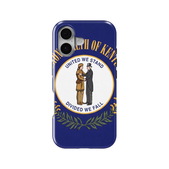 DistinctInk Kentucky State Flag Tough Case for iPhone 16 - MagSafe Compatible, 2-Layer Shockproof Cover