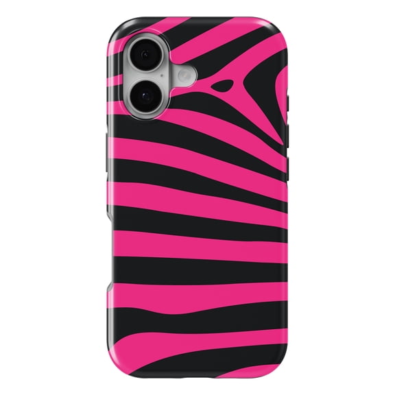 DistinctInk MagSafe Tough Case for iPhone 17 (6.1") - Black Hot Pink Zebra Skin Stripes - Shockproof Drop Protection MagSafe Compatible Cover