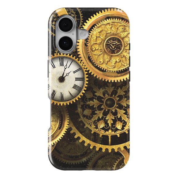 DistinctInk MagSafe Tough Case for iPhone 17 (6.1") - Clocks Clockwork Gold - Shockproof Drop Protection MagSafe Compatible Cover