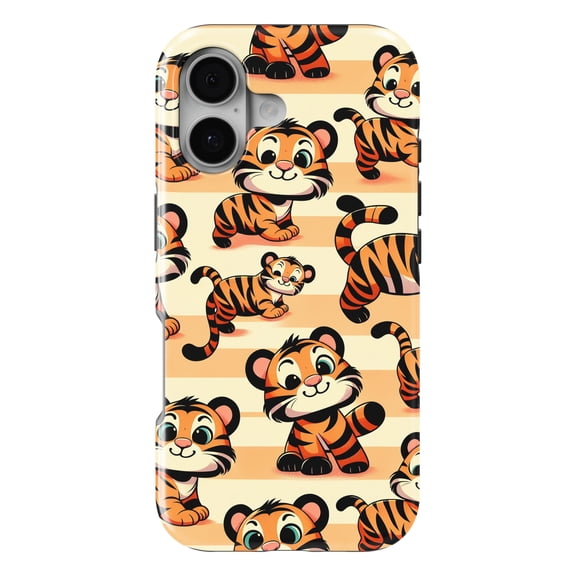 DistinctInk MagSafe Tough Case for iPhone 17 (6.1") - Crazy Tigers Unleashed on Pastel Backdrop - Shockproof Drop Protection MagSafe Compatible Cover