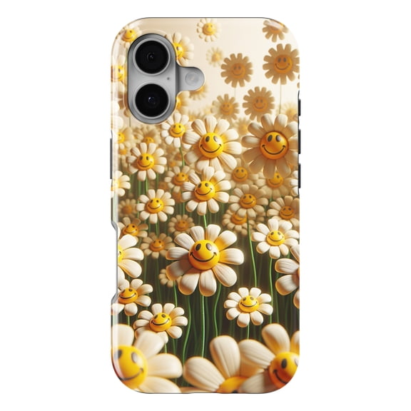 DistinctInk MagSafe Tough Case for iPhone 17 (6.1") - Dancing Smiley Daisies: A Floral Delight - Shockproof Drop Protection MagSafe Compatible Cover