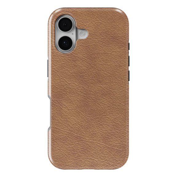 DistinctInk MagSafe Tough Case for iPhone 17 (6.1") - Dark Brown Faux Leather Print Design - Shockproof Drop Protection MagSafe Compatible Cover