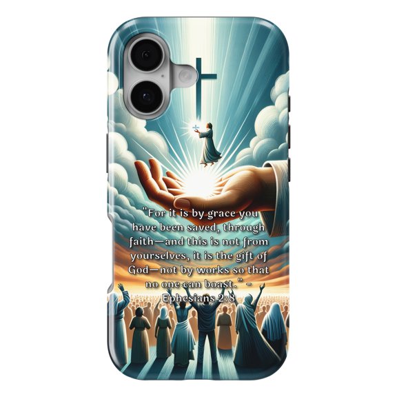 DistinctInk MagSafe Tough Case for iPhone 17 (6.1") - Ephesians 2:8 - Saved by Grace, Not Works - Shockproof Drop Protection MagSafe Compatible Cover