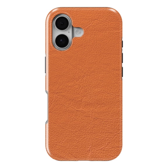 DistinctInk MagSafe Tough Case for iPhone 17 (6.1") - Orange Faux Leather Print Design - Shockproof Drop Protection MagSafe Compatible Cover