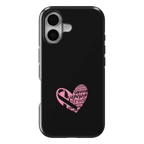 DistinctInk MagSafe Tough Case for iPhone 17 (6.1") - Pink Ribbon Cancer - Survivor Heart - Shockproof Drop Protection MagSafe Compatible Cover