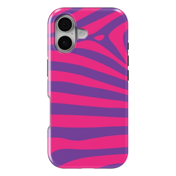 DistinctInk MagSafe Tough Case for iPhone 17 (6.1") - Purple Hot Pink Zebra Skin Stripes - Shockproof Drop Protection MagSafe Compatible Cover