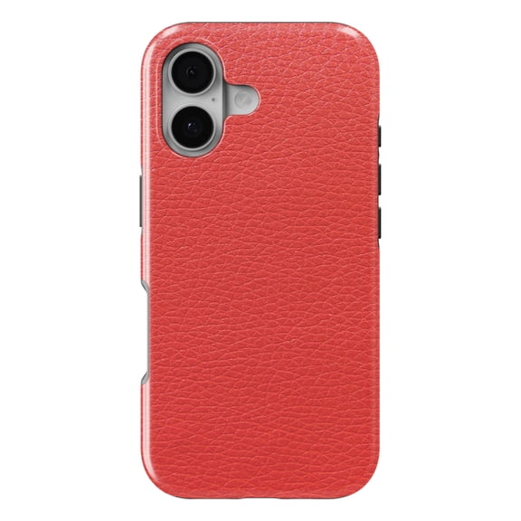 DistinctInk MagSafe Tough Case for iPhone 17 (6.1") - Red Faux Leather Print Design - Shockproof Drop Protection MagSafe Compatible Cover