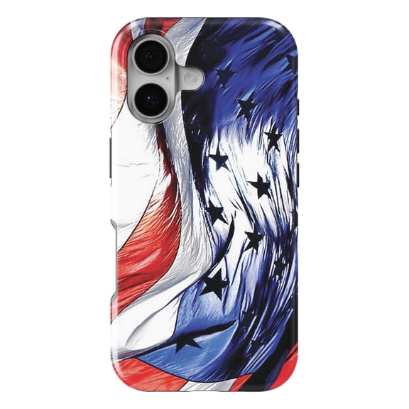 DistinctInk MagSafe Tough Case for iPhone 17 (6.1") - Red White Blue United States Flag Waving - Shockproof Drop Protection MagSafe Compatible Cover