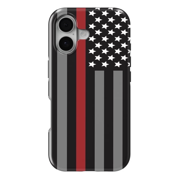 DistinctInk MagSafe Tough Case for iPhone 17 (6.1") - Thin Red Line US Flag Fire Rescue - Shockproof Drop Protection MagSafe Compatible Cover