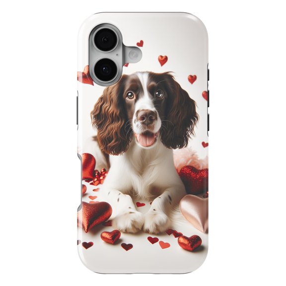 DistinctInk MagSafe Tough Case for iPhone 17 (6.1") - Valentine's Day English Springer Spaniel - Shockproof Drop Protection MagSafe Compatible Cover