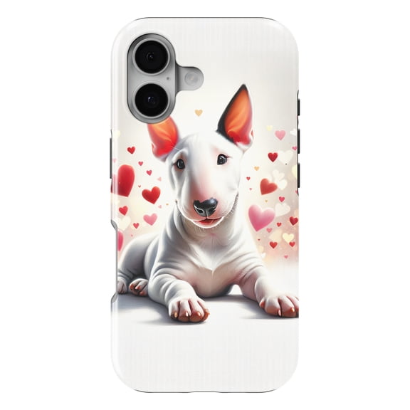 DistinctInk MagSafe Tough Case for iPhone 17 (6.1") - Valentine's Day Miniature Bull Terrier - Shockproof Drop Protection MagSafe Compatible Cover