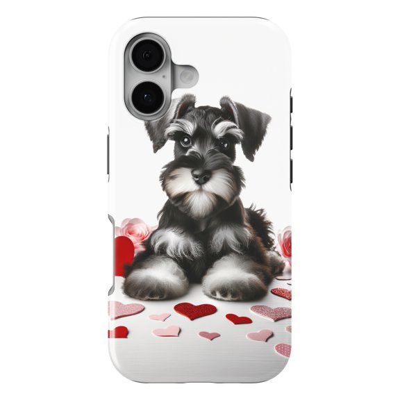 DistinctInk MagSafe Tough Case for iPhone 17 (6.1") - Valentine's Day Miniature Schnauzer Puppy - Shockproof Drop Protection MagSafe Compatible Cover