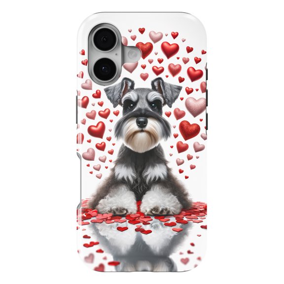 DistinctInk MagSafe Tough Case for iPhone 17 (6.1") - Valentine's Day Miniature Schnauzer - Shockproof Drop Protection MagSafe Compatible Cover