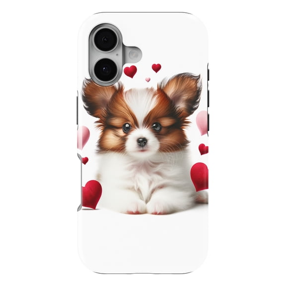 DistinctInk MagSafe Tough Case for iPhone 17 (6.1") - Valentine's Day Papillon Puppy - Shockproof Drop Protection MagSafe Compatible Cover