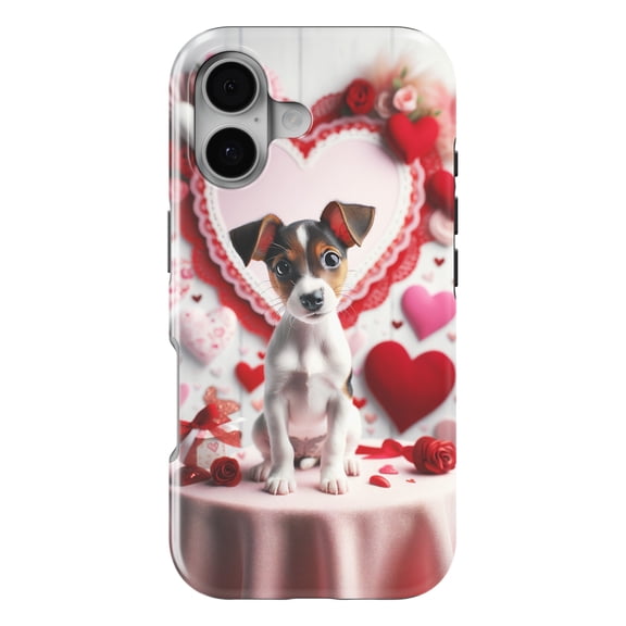 DistinctInk MagSafe Tough Case for iPhone 17 (6.1") - Valentine's Day Rat Terrier Puppy - Shockproof Drop Protection MagSafe Compatible Cover