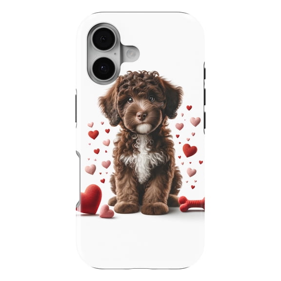 DistinctInk MagSafe Tough Case for iPhone 17 (6.1") - Valentine's Day Spanish Water Dog Puppy - Shockproof Drop Protection MagSafe Compatible Cover