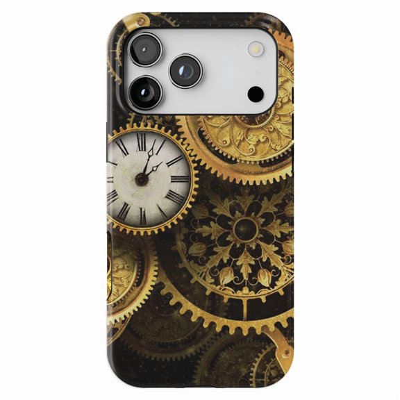 DistinctInk MagSafe Tough Case for iPhone 17 Pro (6.3") - Clocks Clockwork Gold - Shockproof Drop Protection MagSafe Compatible Cover