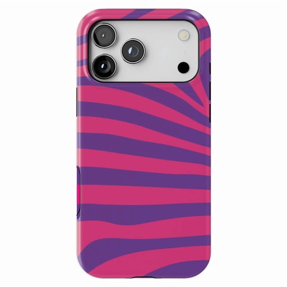 DistinctInk MagSafe Tough Case for iPhone 17 Pro (6.3") - Purple Hot Pink Zebra Skin Stripes - Shockproof Drop Protection MagSafe Compatible Cover