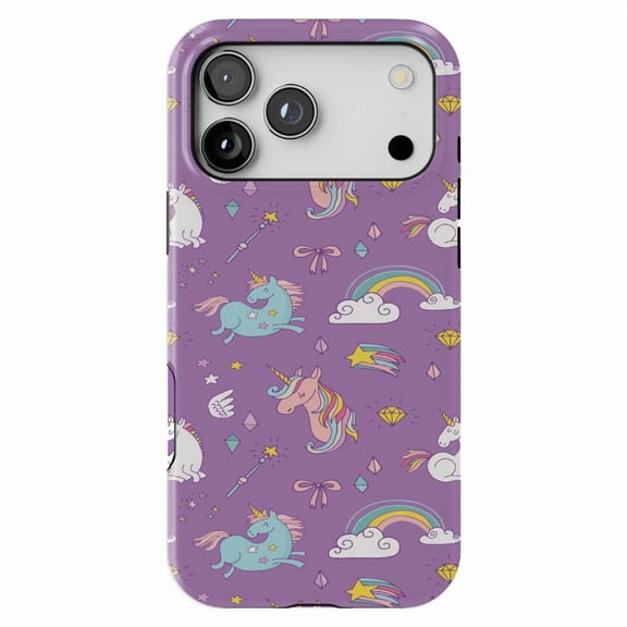 DistinctInk MagSafe Tough Case for iPhone 17 Pro (6.3") - Unicorn Rainbow Wand Pattern - Purple - Shockproof Drop Protection MagSafe Compatible Cover