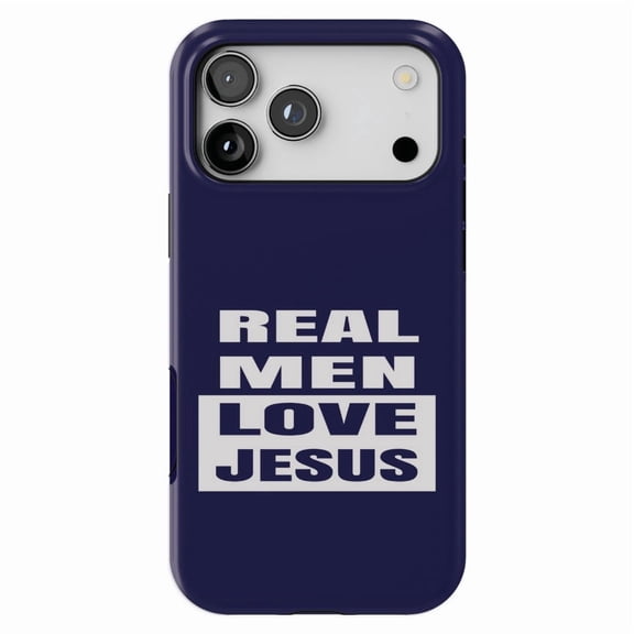DistinctInk MagSafe Tough Case for iPhone 17 Pro Max (6.9") - Navy Real Men Love Jesus - Shockproof Drop Protection MagSafe Compatible Cover
