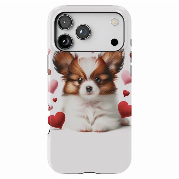 DistinctInk MagSafe Tough Case for iPhone 17 Pro Max (6.9") - Valentine's Day Papillon Puppy - Shockproof Drop Protection MagSafe Compatible Cover