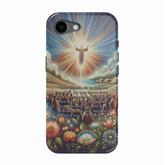 DistinctInk MagSafe Tough Case for iPhone 17e (6.1") - 1 John 4:7 – Love: A Divine Connection - Shockproof Drop Protection MagSafe Compatible Cover