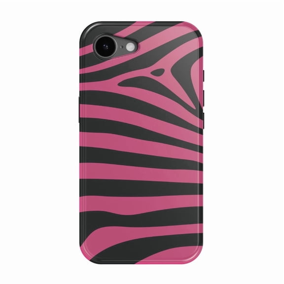 DistinctInk MagSafe Tough Case for iPhone 17e (6.1") - Black Hot Pink Zebra Skin Stripes - Shockproof Drop Protection MagSafe Compatible Cover