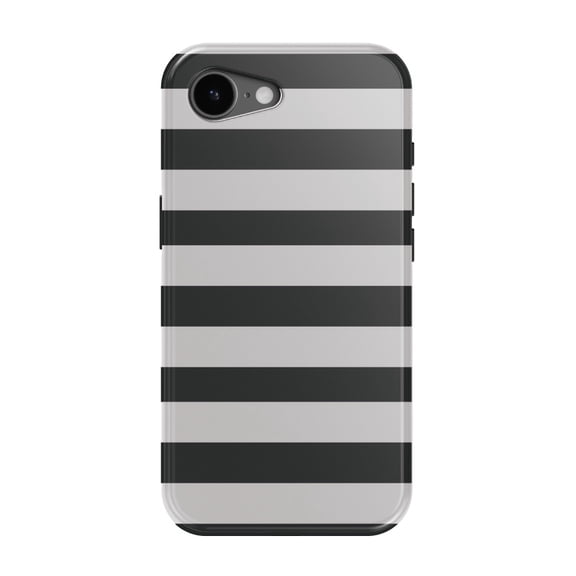 DistinctInk MagSafe Tough Case for iPhone 17e (6.1") - Black & White Bold Horizontal Stripes - Shockproof Drop Protection MagSafe Compatible Cover