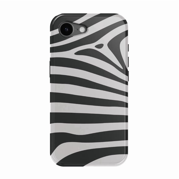 DistinctInk MagSafe Tough Case for iPhone 17e (6.1") - Black White Zebra Skin Stripes - Shockproof Drop Protection MagSafe Compatible Cover