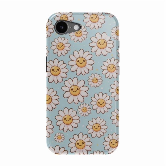 DistinctInk MagSafe Tough Case for iPhone 17e (6.1") - Cheerful Daisies: Smiling Faces of Joy - Shockproof Drop Protection MagSafe Compatible Cover