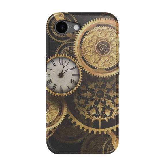 DistinctInk MagSafe Tough Case for iPhone 17e (6.1") - Clocks Clockwork Gold - Shockproof Drop Protection MagSafe Compatible Cover