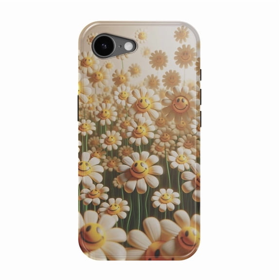 DistinctInk MagSafe Tough Case for iPhone 17e (6.1") - Dancing Smiley Daisies: A Floral Delight - Shockproof Drop Protection MagSafe Compatible Cover