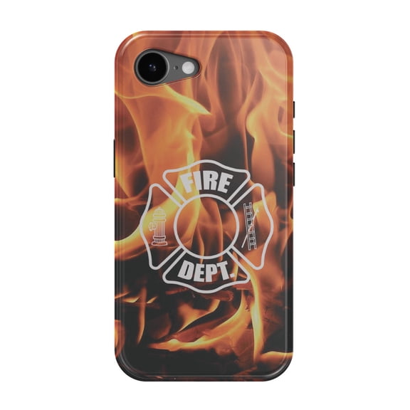 DistinctInk MagSafe Tough Case for iPhone 17e (6.1") - Flames Fire Department Maltese Cross - Shockproof Drop Protection MagSafe Compatible Cover