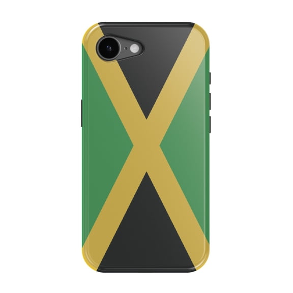 DistinctInk MagSafe Tough Case for iPhone 17e (6.1") - Jamaica Flag Black Green Yellow - Shockproof Drop Protection MagSafe Compatible Cover