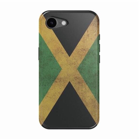 DistinctInk MagSafe Tough Case for iPhone 17e (6.1") - Jamaica Old Flag Black Green Yellow - Shockproof Drop Protection MagSafe Compatible Cover