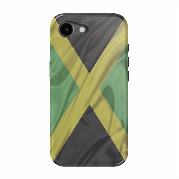 DistinctInk MagSafe Tough Case for iPhone 17e (6.1") - Jamaica Waving Flag Black Green Yellow - Shockproof Drop Protection MagSafe Compatible Cover