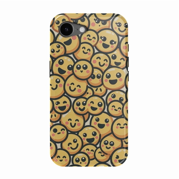 DistinctInk MagSafe Tough Case for iPhone 17e (6.1") - Joyful Smiley Face Delightful Pattern - Shockproof Drop Protection MagSafe Compatible Cover